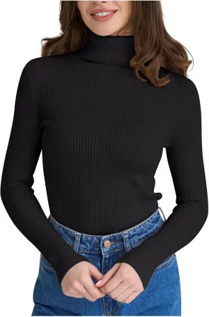 Turtleneck Sweater for Women Cropped Long Sleeve Knitted Sweater Solid Color High Neck Cute Sweaters for Women