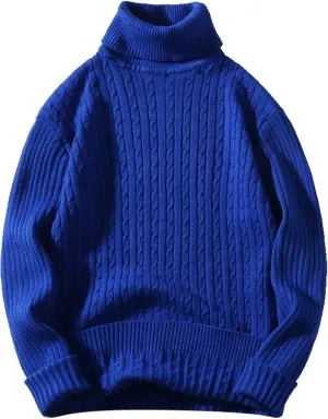Turtleneck Sweaters for Men Twisted Knitted Tops Solid Color Pullover Tops Lightweight Jumper Casual Slim Fit Sweater