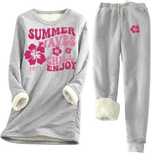 Two Piece Outfits For Women Jogging Suits Sherpa Fleece Lined Sweatshirts Jogger Pant Comfy Crewneck Pjs Sleepwear