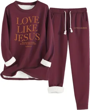 Two Piece Outfits For Women Jogging Suits Warm Fleece Lined Sweatshirts Jogger Pant Crewneck Joggers Pjs Sleepwear