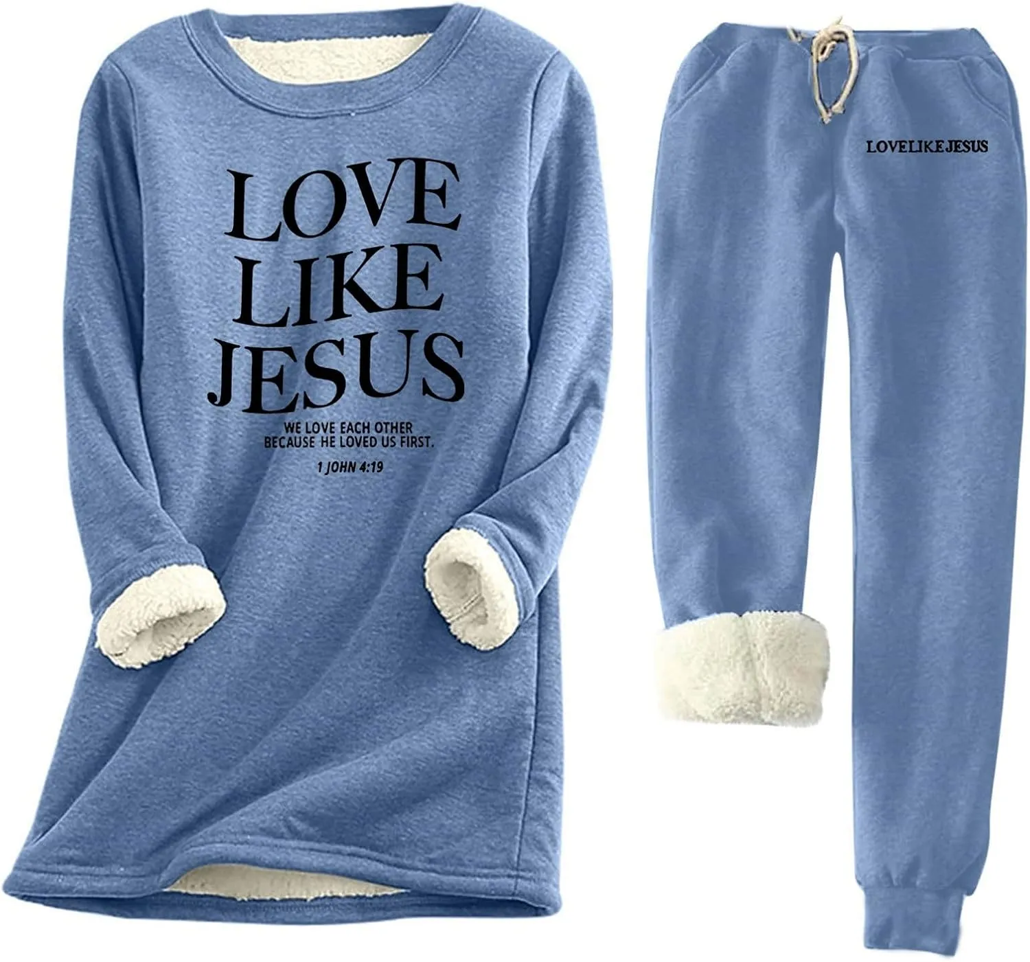 Two Piece Outfits For Women Jogging Suits Warm Fleece Lined Sweatshirts Jogger Pant Crewneck Joggers Pjs Sleepwear