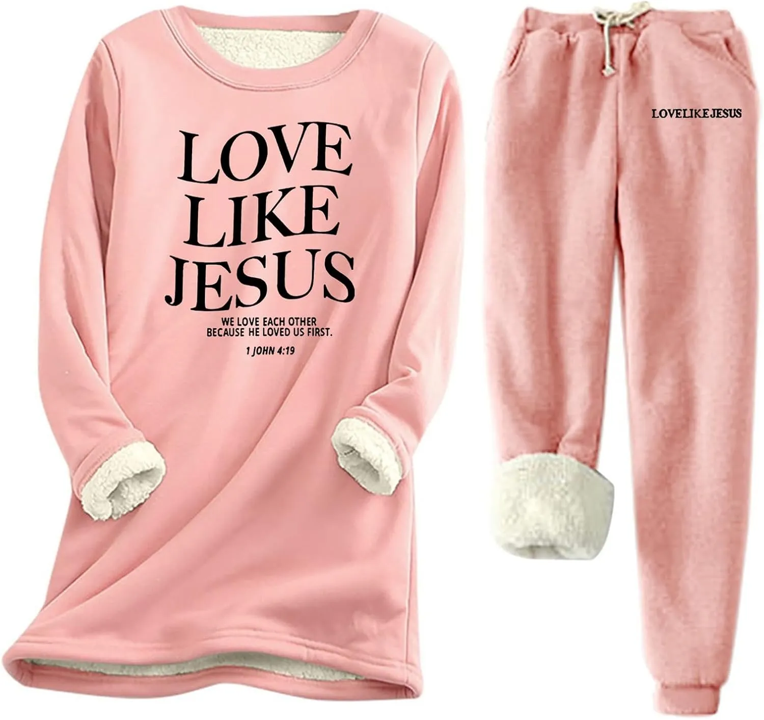 Two Piece Outfits For Women Jogging Suits Warm Fleece Lined Sweatshirts Jogger Pant Crewneck Joggers Pjs Sleepwear