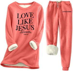 Two Piece Outfits For Women Jogging Suits Warm Fleece Lined Sweatshirts Jogger Pant Crewneck Joggers Pjs Sleepwear
