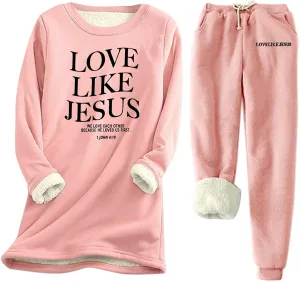Two Piece Outfits For Women Jogging Suits Warm Fleece Lined Sweatshirts Jogger Pant Crewneck Joggers Pjs Sleepwear