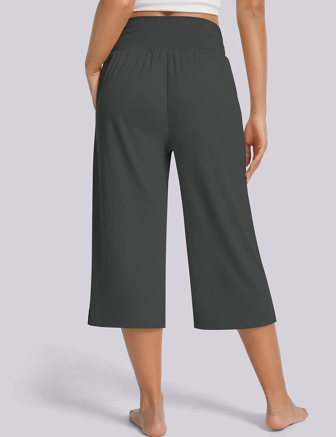 UEU Women's Summer Capris Yoga Pants for Women High Waisted Casual Wide Leg Loose Soft Pajamas with Pockets