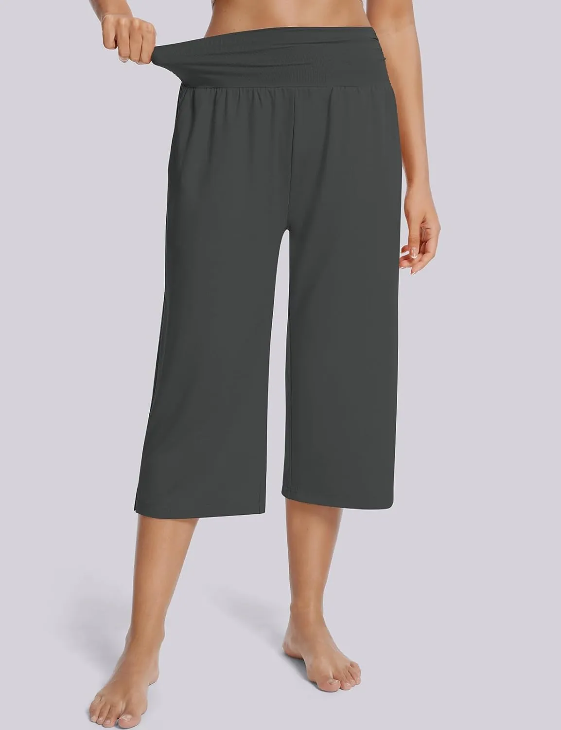 UEU Women's Summer Capris Yoga Pants for Women High Waisted Casual Wide Leg Loose Soft Pajamas with Pockets