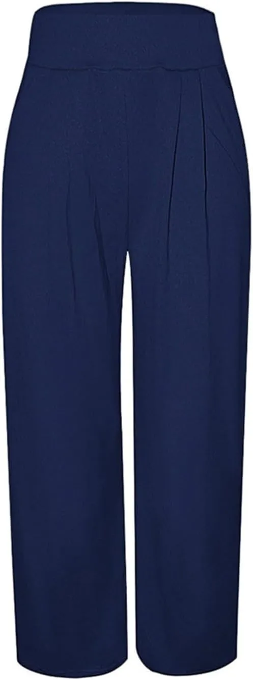 Uillui Palazzo Pants for Women Loose Baggy Wide Leg Pants High Waist Pleated Flowy Straight Trousers Casual Loungewear Pants