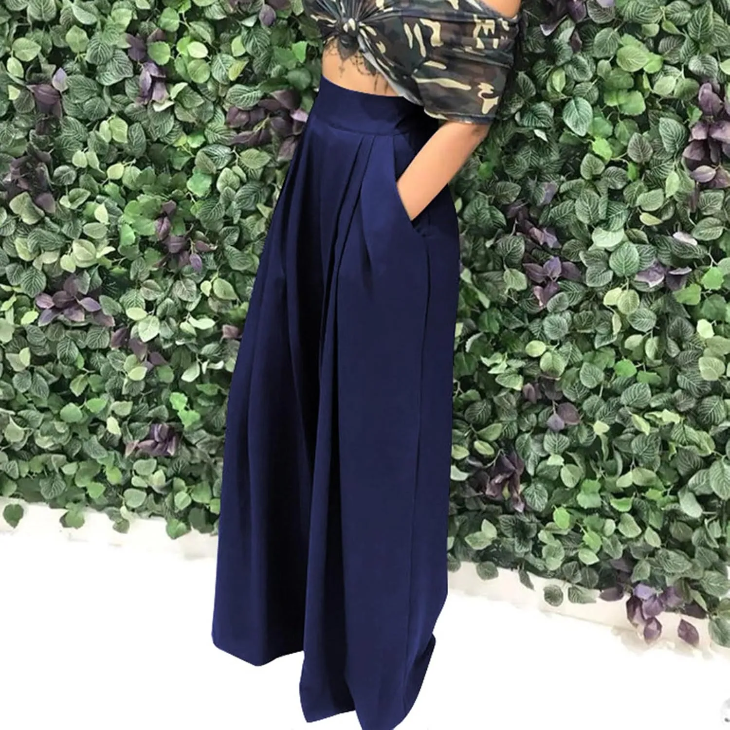 Uillui Palazzo Pants for Women Loose Baggy Wide Leg Pants High Waist Pleated Flowy Straight Trousers Casual Loungewear Pants