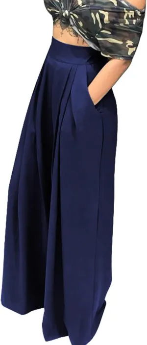 Uillui Palazzo Pants for Women Loose Baggy Wide Leg Pants High Waist Pleated Flowy Straight Trousers Casual Loungewear Pants