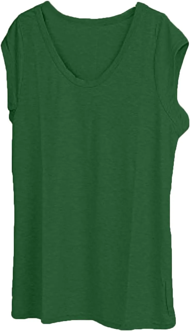 UQRZAU Women's 2024 T Shirts V-Neck T-Shirt Casual Cap Sleeve Vest Solid Loose Blouse Fit Tank Tops T Shirts