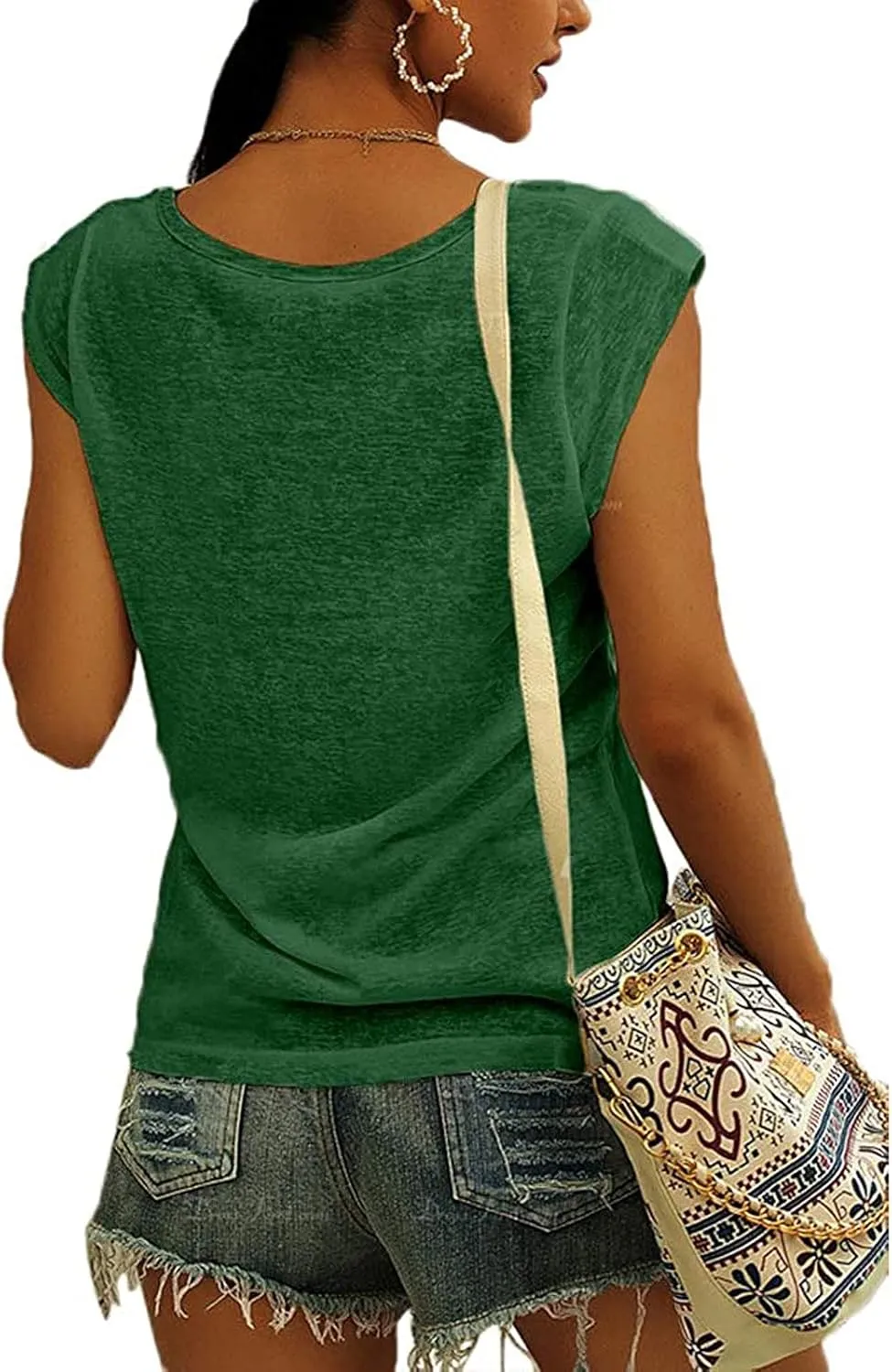 UQRZAU Women's 2024 T Shirts V-Neck T-Shirt Casual Cap Sleeve Vest Solid Loose Blouse Fit Tank Tops T Shirts