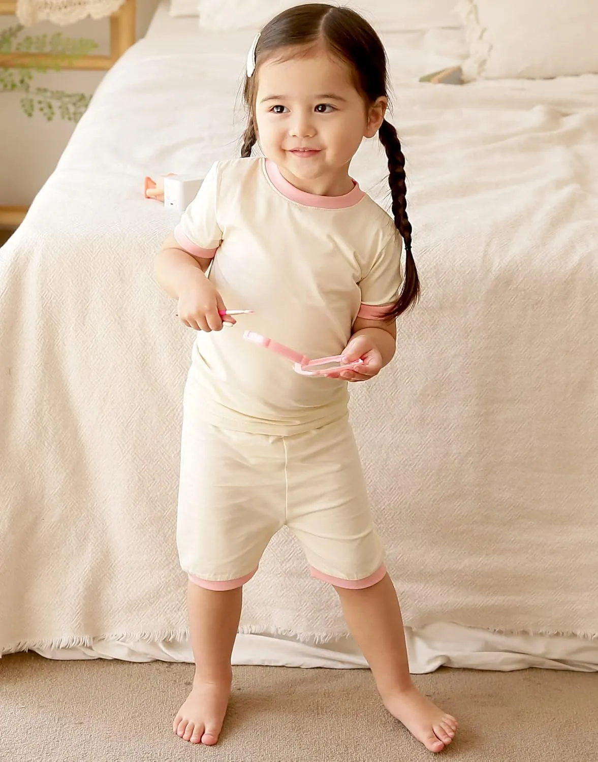 Vaenait Baby 6M-12Y Kids Boys Girls Toddler Solid Cotton Daily Short Summer Pajamas Pyjamas Sleepwear Set Macaron