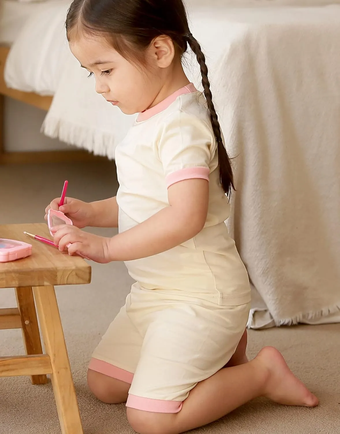 Vaenait Baby 6M-12Y Kids Boys Girls Toddler Solid Cotton Daily Short Summer Pajamas Pyjamas Sleepwear Set Macaron