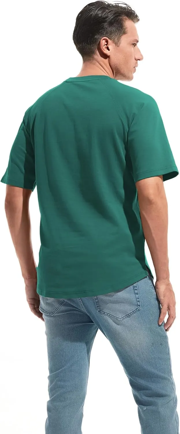 VEIISAR Men's Hipster Hip hop longline Crewneck T-Shirts - Mens Premium Cotton Raglan Sleeve T Shirts Open Hem S - 3XL