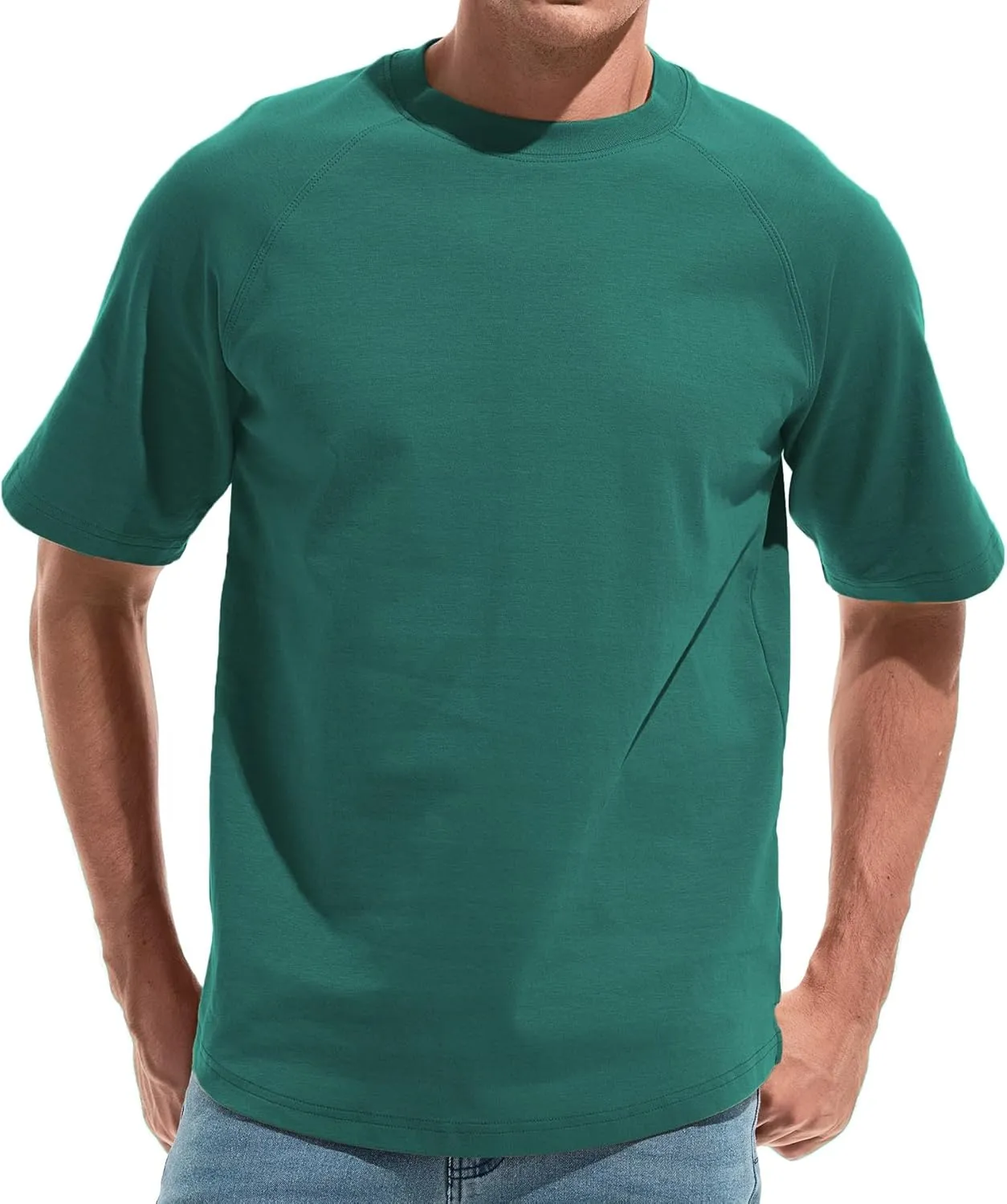 VEIISAR Men's Hipster Hip hop longline Crewneck T-Shirts - Mens Premium Cotton Raglan Sleeve T Shirts Open Hem S - 3XL