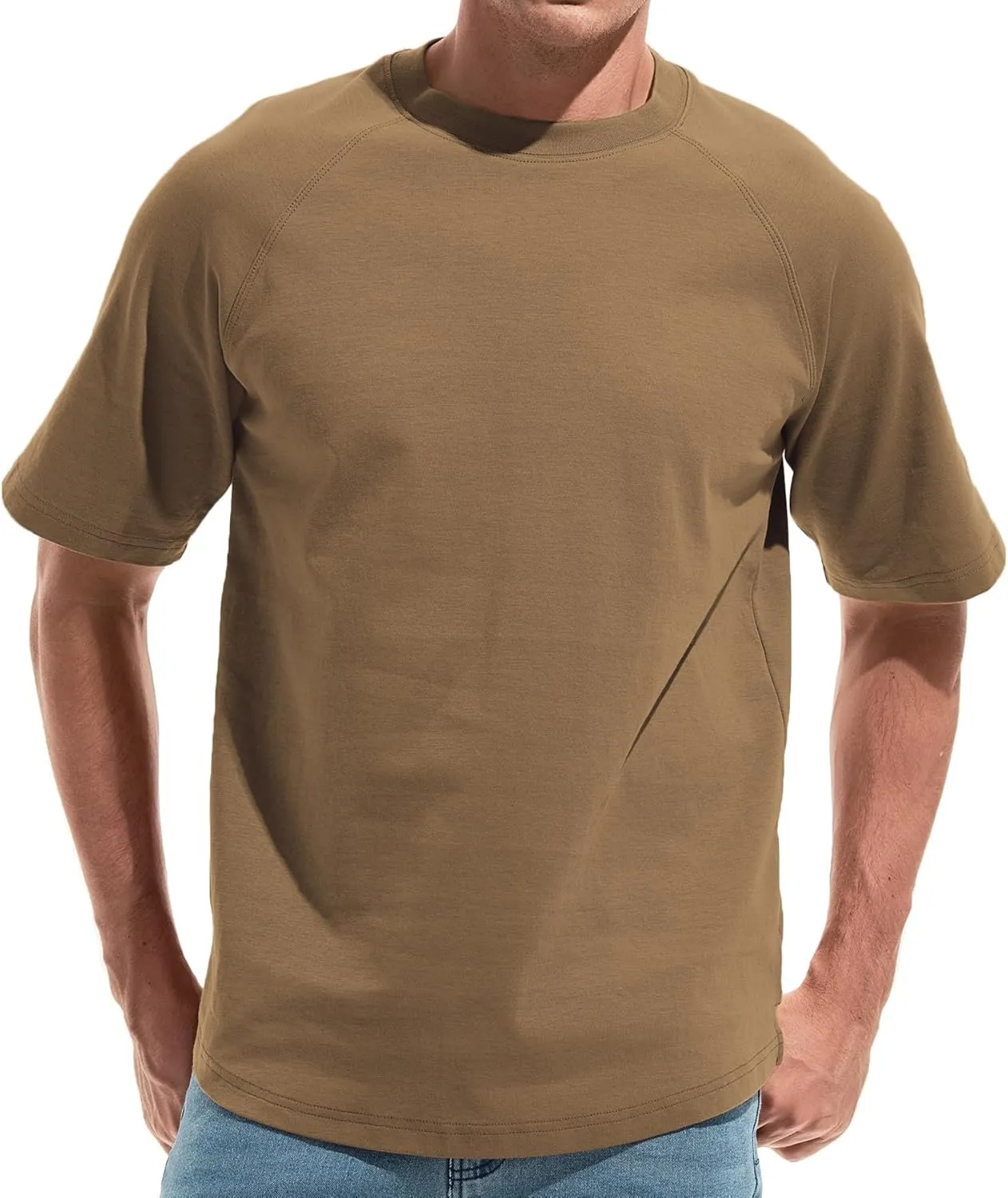 VEIISAR Men's Hipster Hip hop longline Crewneck T-Shirts - Mens Premium Cotton Raglan Sleeve T Shirts Open Hem S - 3XL