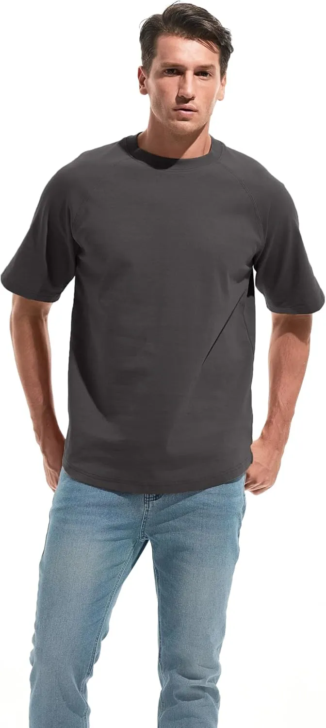 VEIISAR Men's Hipster Hip hop longline Crewneck T-Shirts - Mens Premium Cotton Raglan Sleeve T Shirts Open Hem S - 3XL