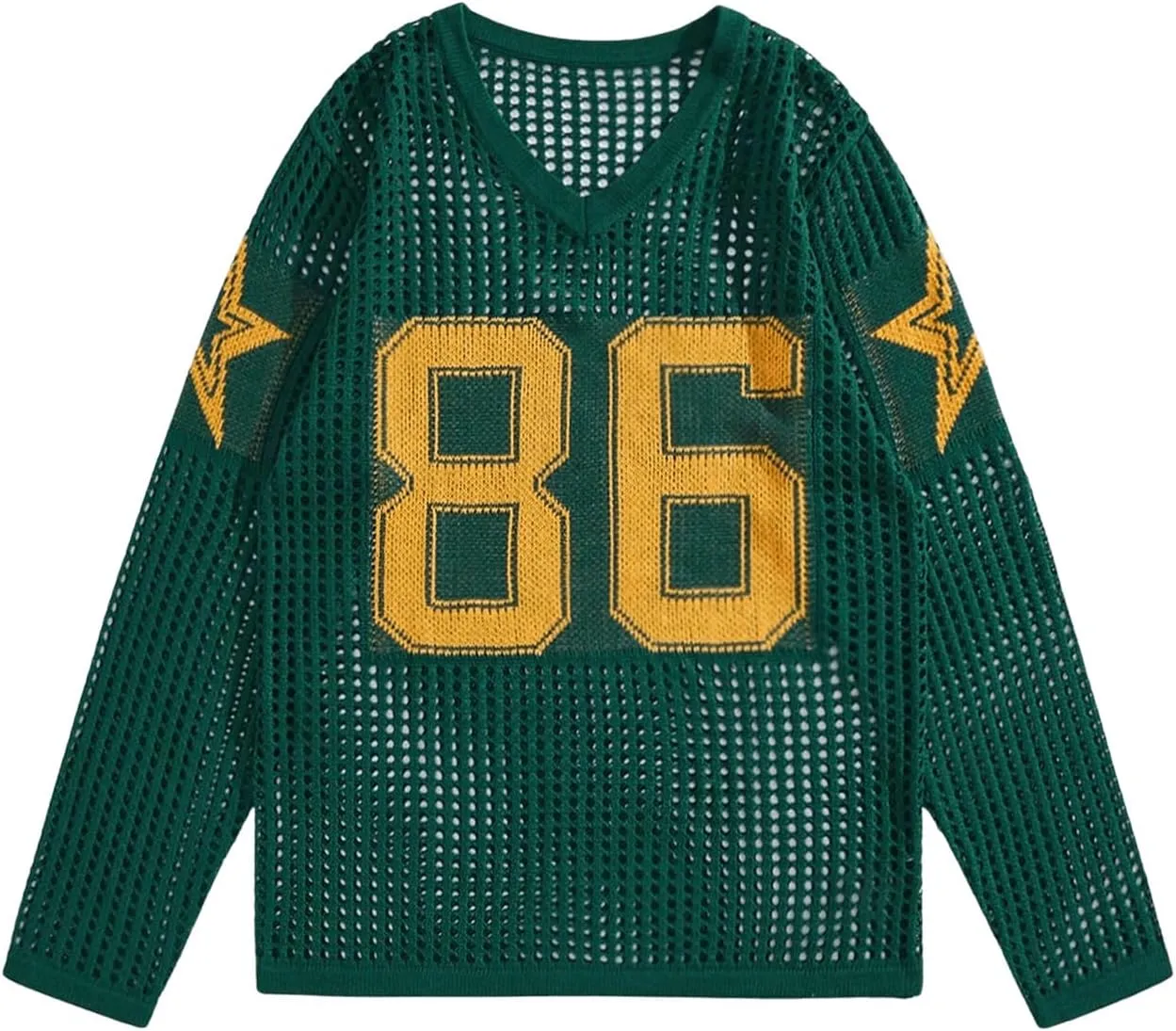 Verdusa Men's Jersey Shirt Crochet Sweaters Long Sleeve Knit Tops Letter Graphic Pullover Sweater Tops