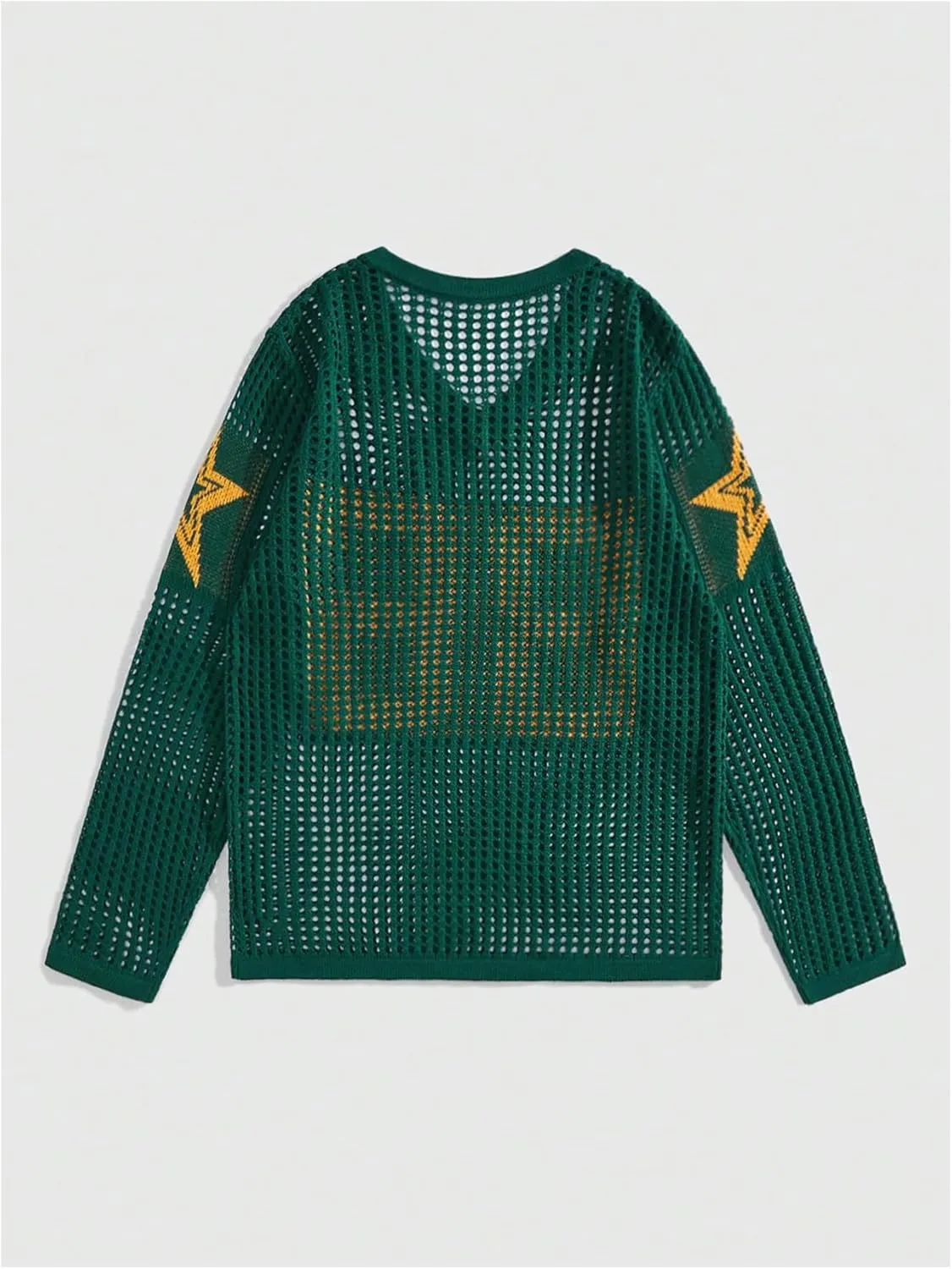 Verdusa Men's Jersey Shirt Crochet Sweaters Long Sleeve Knit Tops Letter Graphic Pullover Sweater Tops