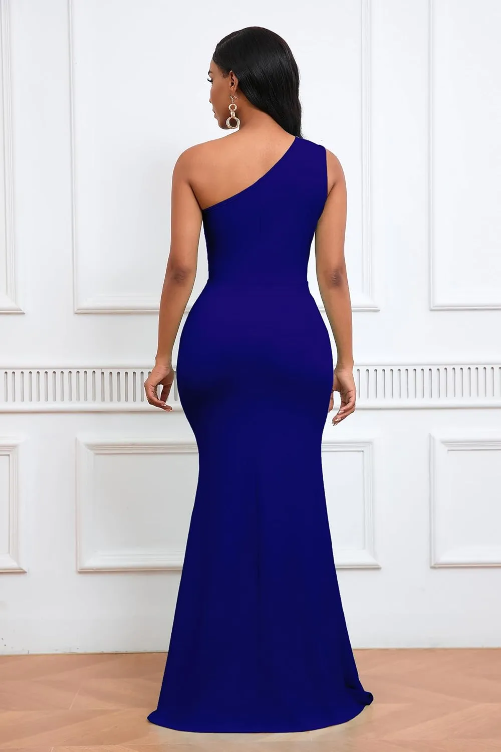 VERWIN Women's Bodycon Sleeveless Oblique Collar Mermaid Dress - Sexy Party Cocktail Maxi