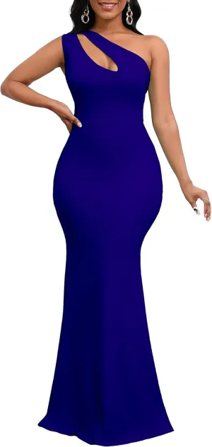 VERWIN Women's Bodycon Sleeveless Oblique Collar Mermaid Dress - Sexy Party Cocktail Maxi