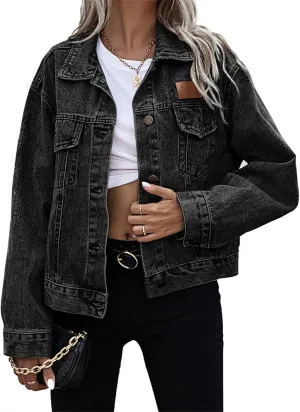VIVICOLOR Women's Frayed Denim Trucker Jackets Women's Distressed Ripped Denim Jacket