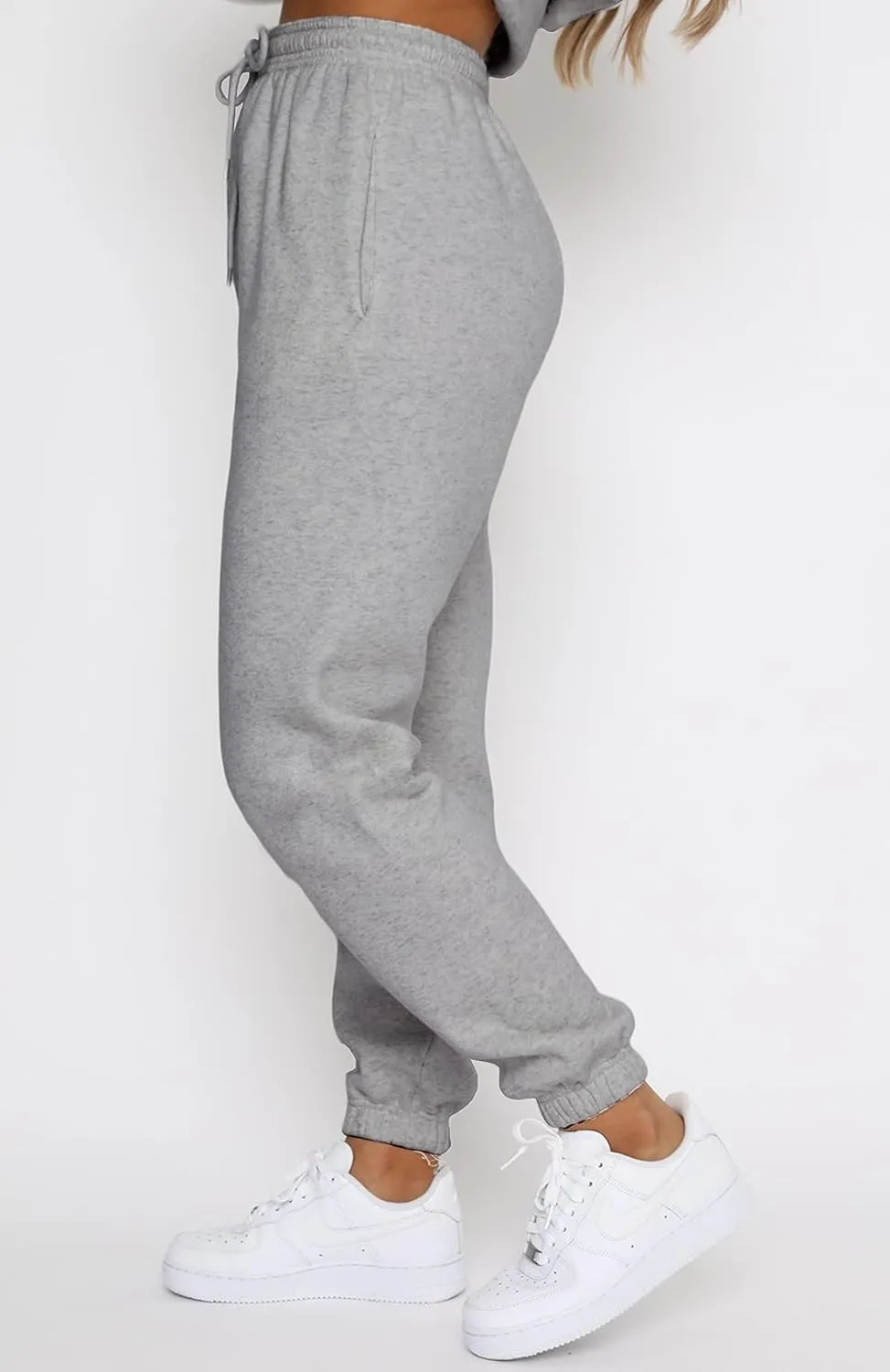 Waitfairy Women's Winter Fleece Sweatpants Casual Comfy High Waisted Workout Cinch Bottom Joggers Pants with Pocket