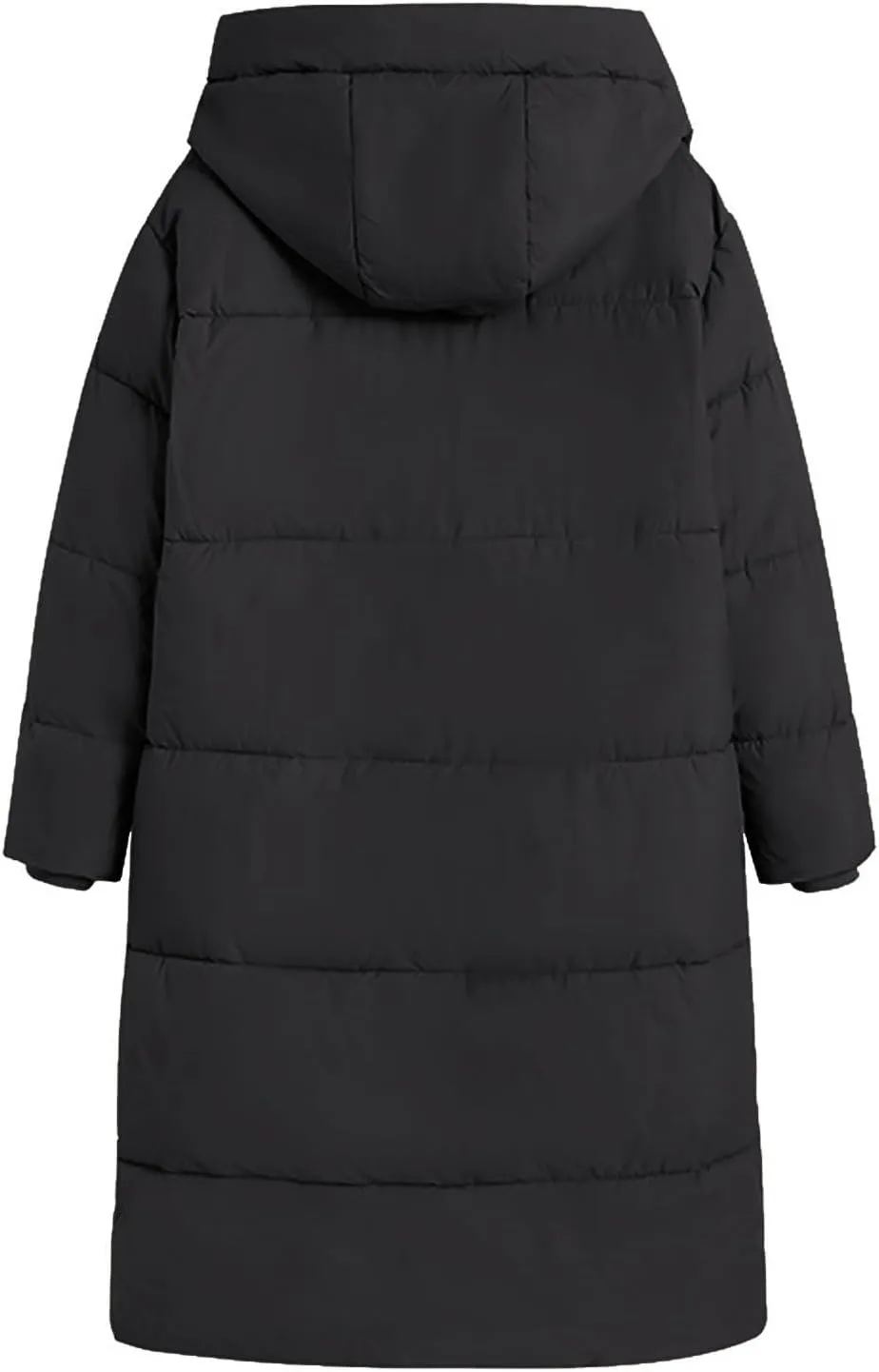 Warm Drawstring Hooded Mid-Length Down Jacket for Women Winter Padded Puffer Quilted Coat Outdoor Pockets Outerwear
