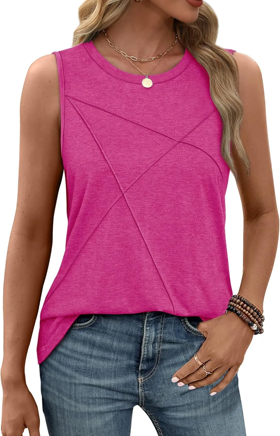 WIHOLL Summer Tank Tops for Women Loose Fit Crew Neck Casual Sleeveless Tops 2025 Trendy