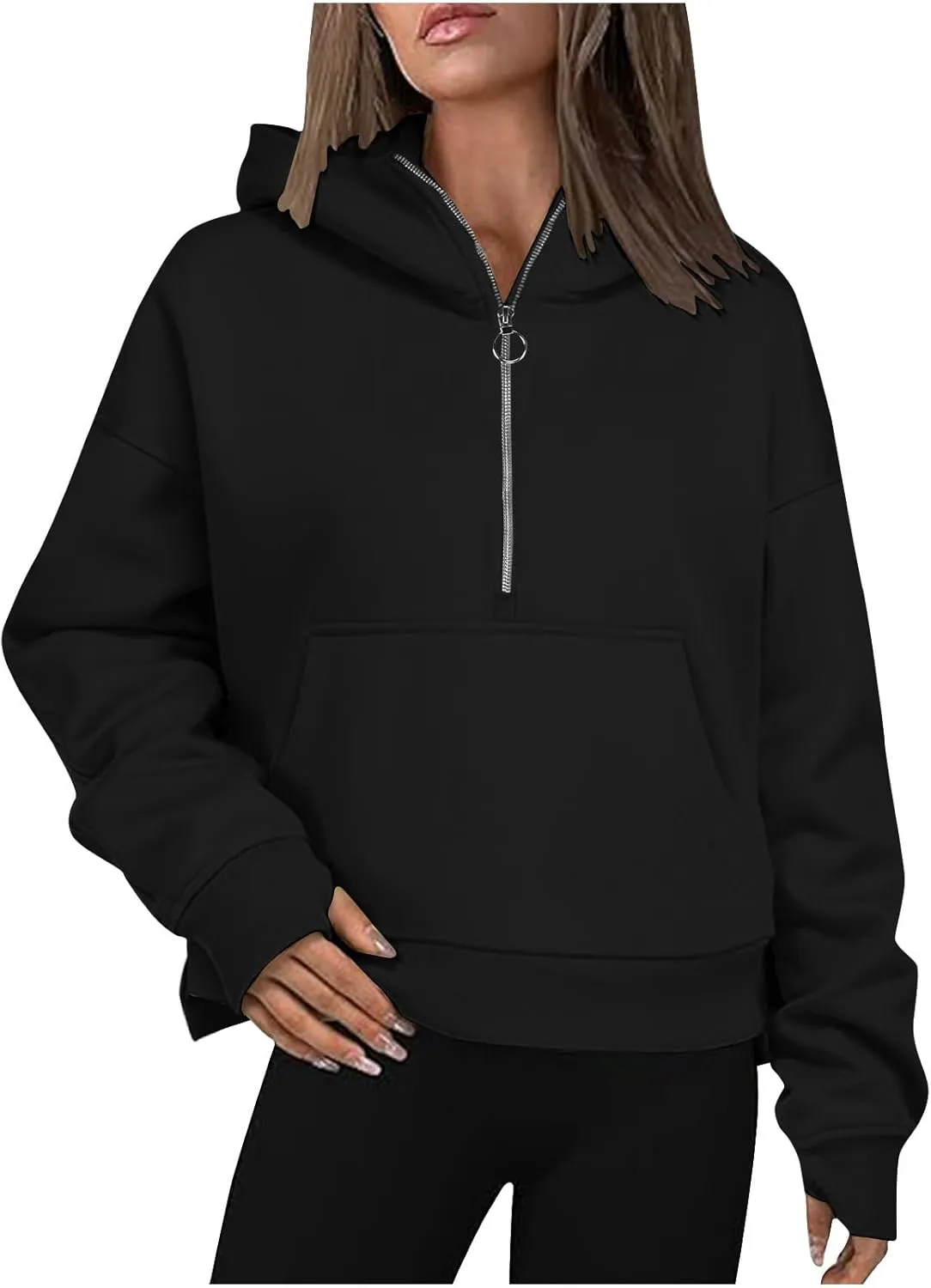Woemns 2024 Half Zip Hoodie Trendy Cropped Sweatshirt Hooded Hoodies Tops Preppy Fashion Outfits Clothing