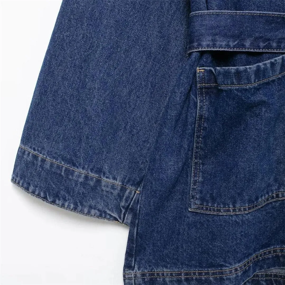 Woman's Denim Hoodie Jacket Long Sleeves O-Neck Casual Solid Denim Jackets