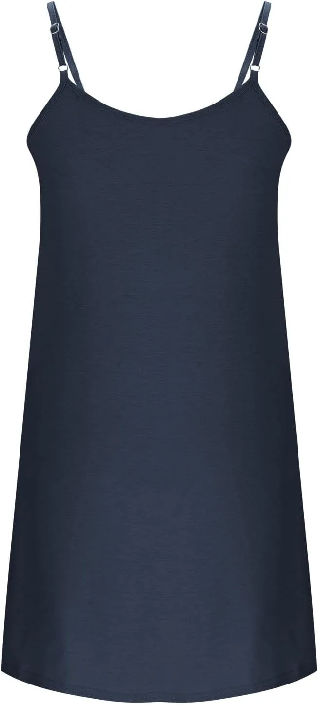 Women Basic Pleats Front Cami Dress Summer Sleeveless Crewneck Loungewear Tank Dresses Comfy Mini Pjs Dress Pocketed