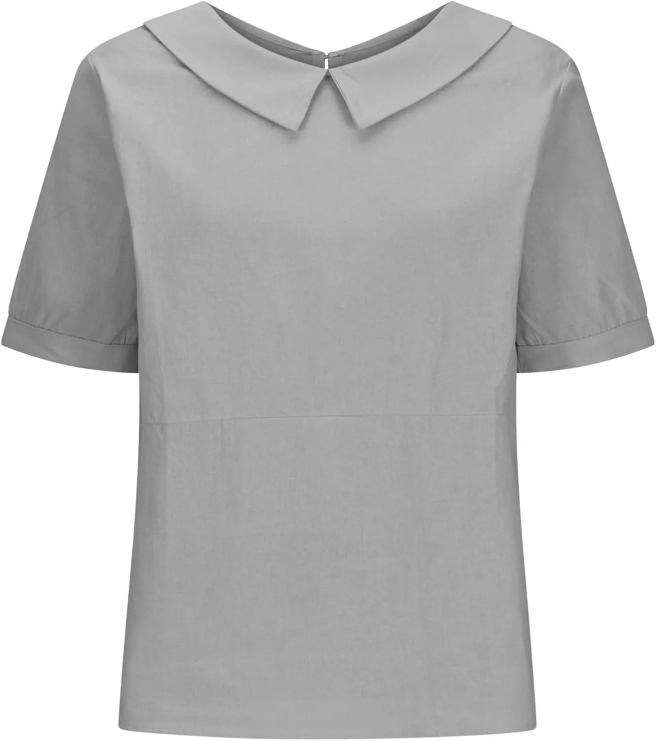 Women Cotton Linen Tops Summer Solid Collared Short Sleeve Shirt Casual Loose Tunic Tops Blouses 2024