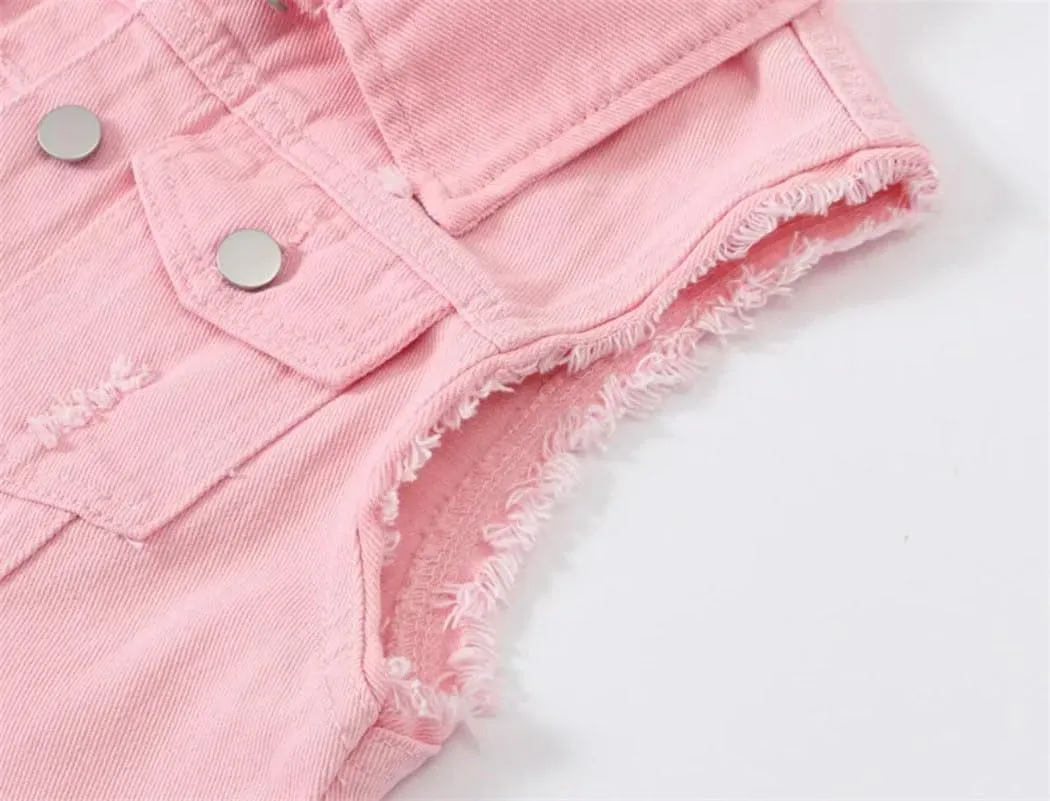 Women Denim Vest With Pockets Plus Size Sleeveless Denim Jacket Vintage Casual Waistcoats