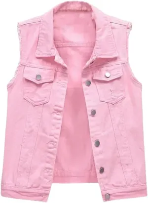 Women Denim Vest With Pockets Plus Size Sleeveless Denim Jacket Vintage Casual Waistcoats