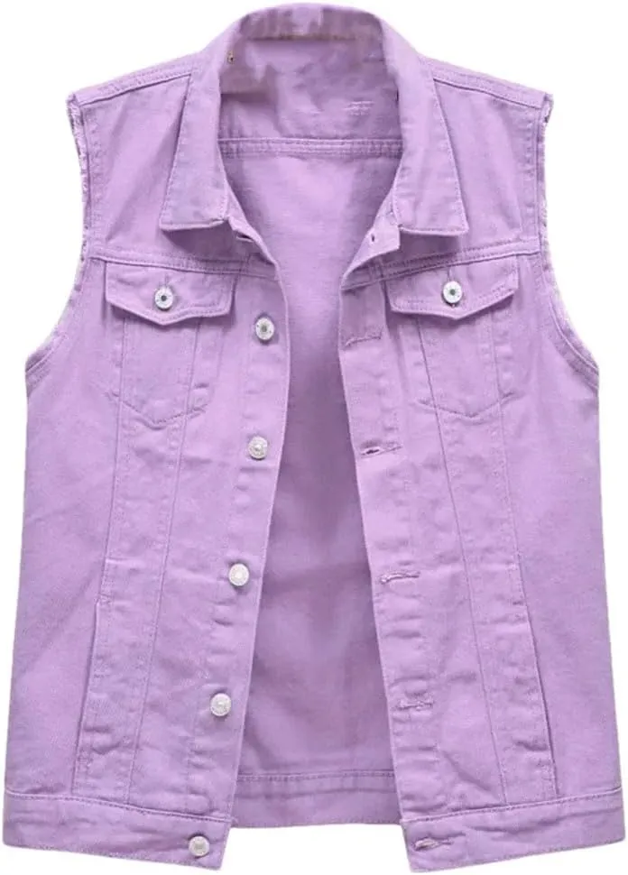 Women Denim Vest With Pockets Plus Size Sleeveless Denim Jacket Vintage Casual Waistcoats
