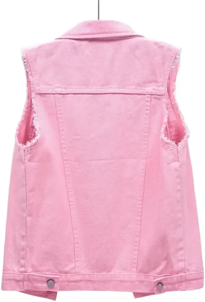 Women Denim Vest With Pockets Plus Size Sleeveless Denim Jacket Vintage Casual Waistcoats