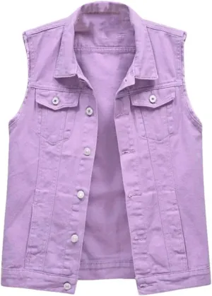 Women Denim Vest With Pockets Plus Size Sleeveless Denim Jacket Vintage Casual Waistcoats