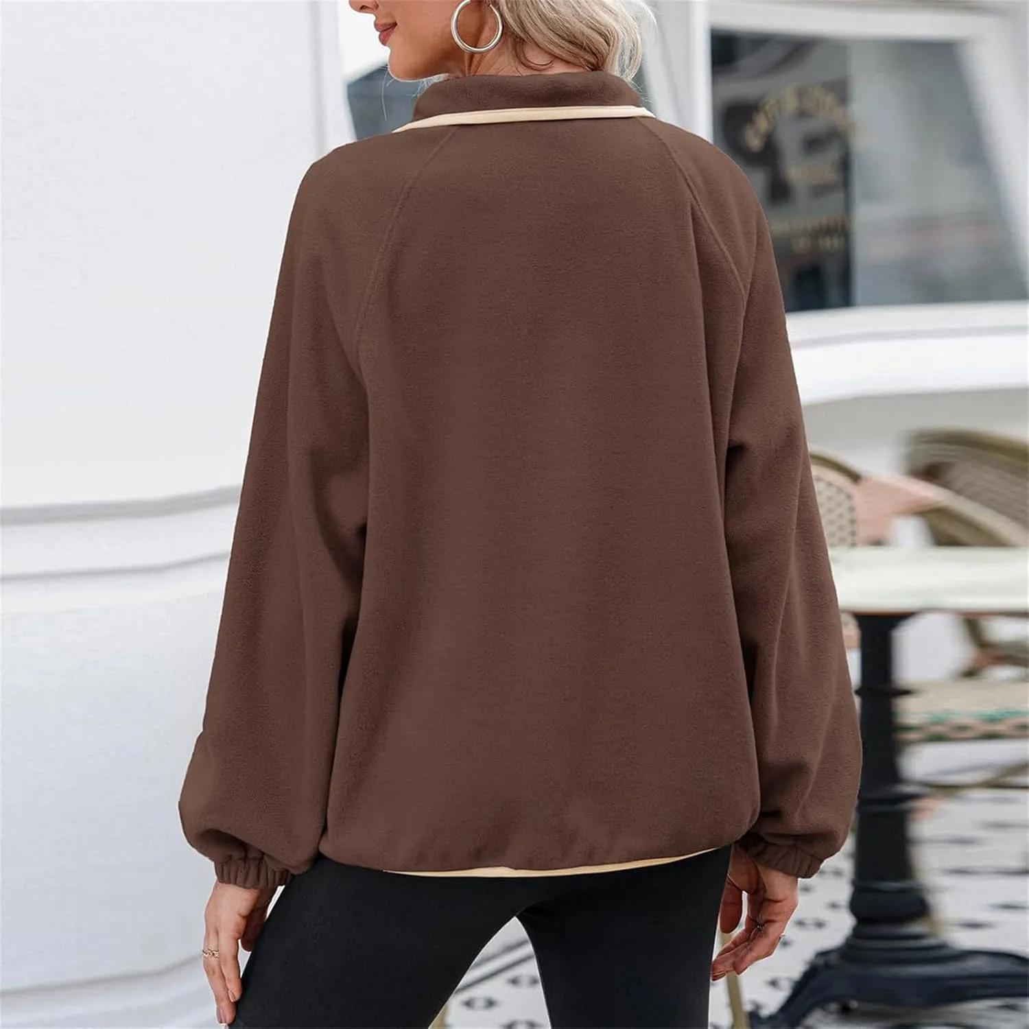 Women Fleece Oversized Sweatshirt Pullover Color Block Tops Sweater Sherpa Fuzzy Jacket Fall Winter Comfy Clothes