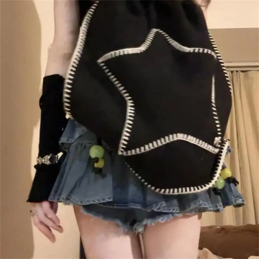 Women Pleated Belted Short Denim Mini Skirt Jeans A-Line Denim Skirt Clothes