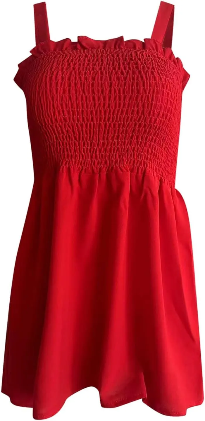 Women Summer Sleeveless Tank Top Ruched Ruffle Flowy Camisole Tummy Control Casual Longline Cami Blouse
