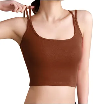 Women Summer Spaghetti Strap Ribbed Crop Tank Tops Sleeveless Criss Cross Fitness Athletic Top Basic Undershirt