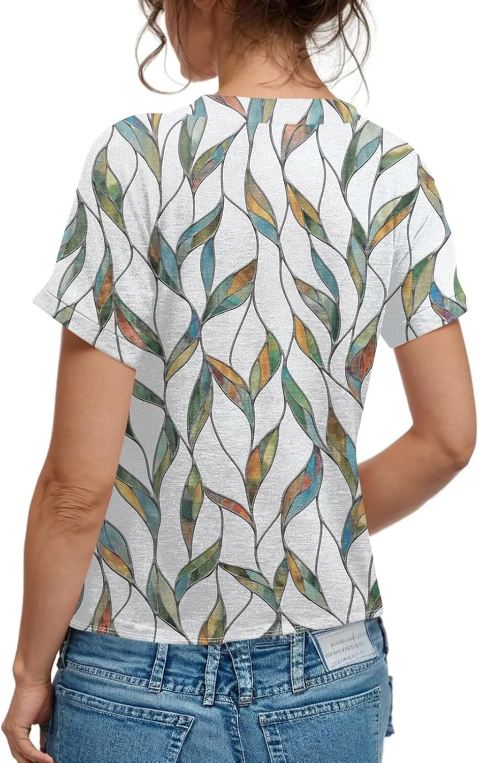 Women Summer Tops 2025 Printed Tops Short Sleeve Button Down Shirts Casual V Neck T Shirts Trendy Tunic Tops