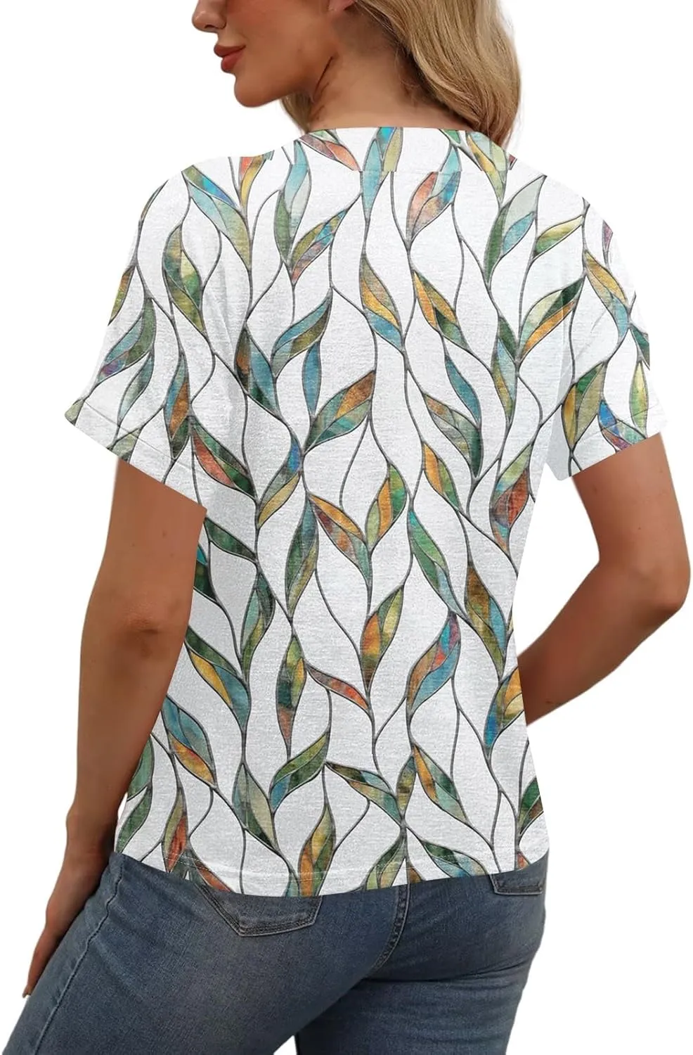 Women Summer Tops 2025 Printed Tops Short Sleeve Button Down Shirts Casual V Neck T Shirts Trendy Tunic Tops