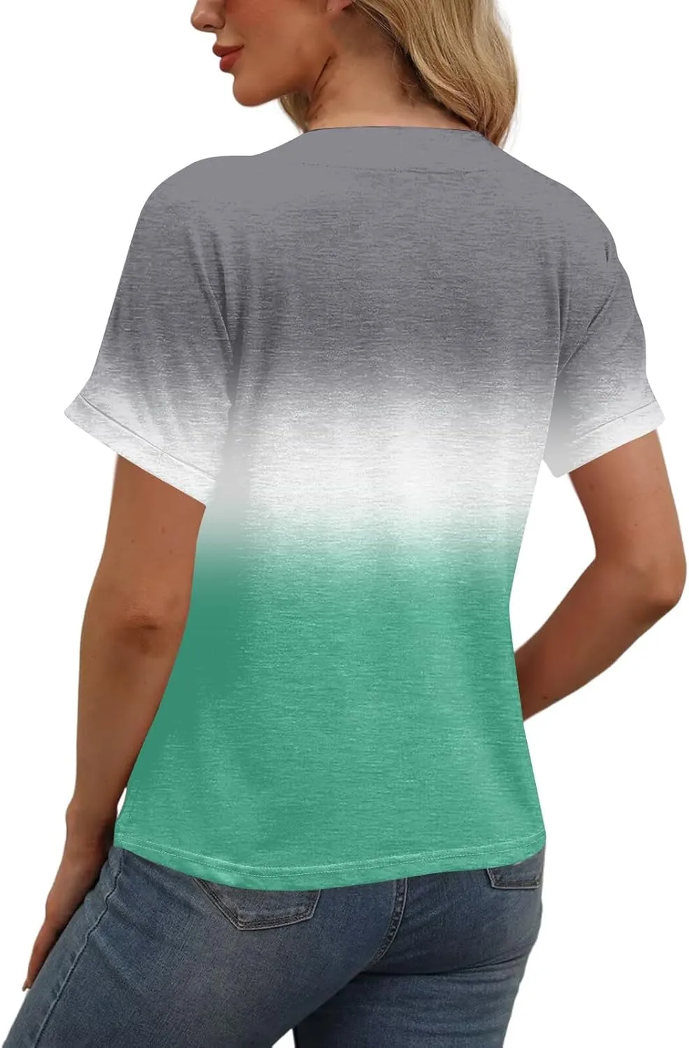 Women Summer Tops Solid Color Tops Short Sleeve Button Down Shirts Casual V Neck T Shirts Trendy Tunic Tops