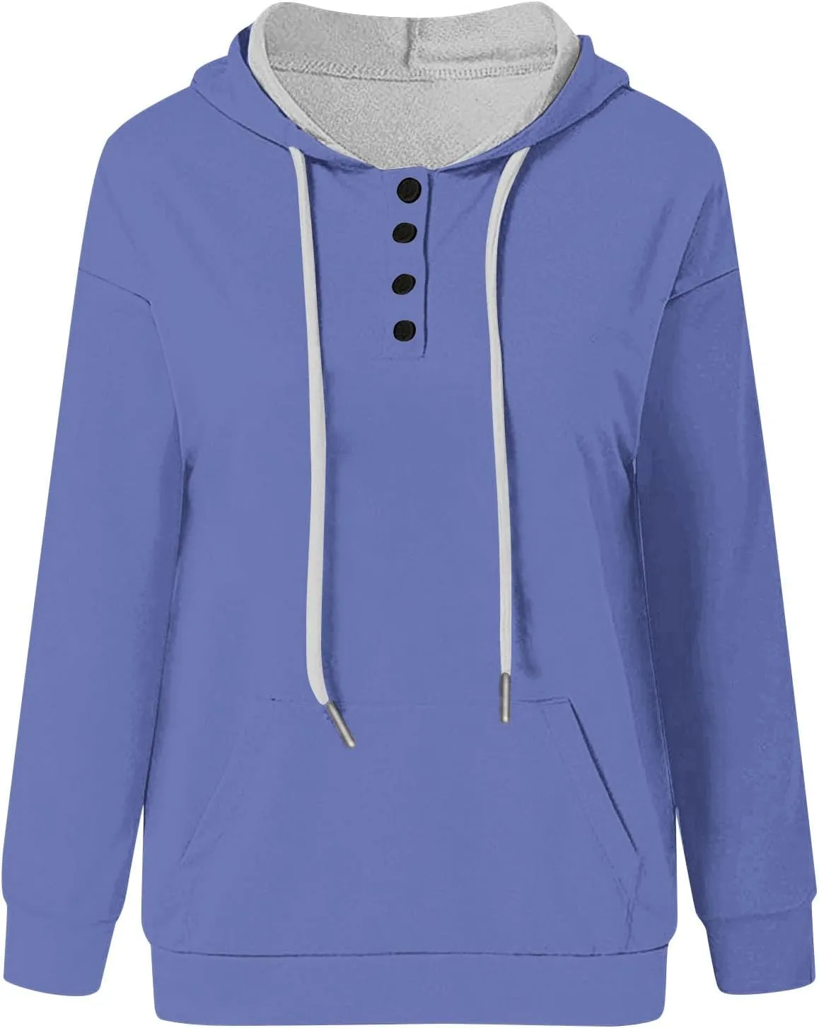 Womens 2024 Button Collar Hoodies Drawstring Hooded Pullover Sweatshirts Casual Long Sleeve Tops Shirts