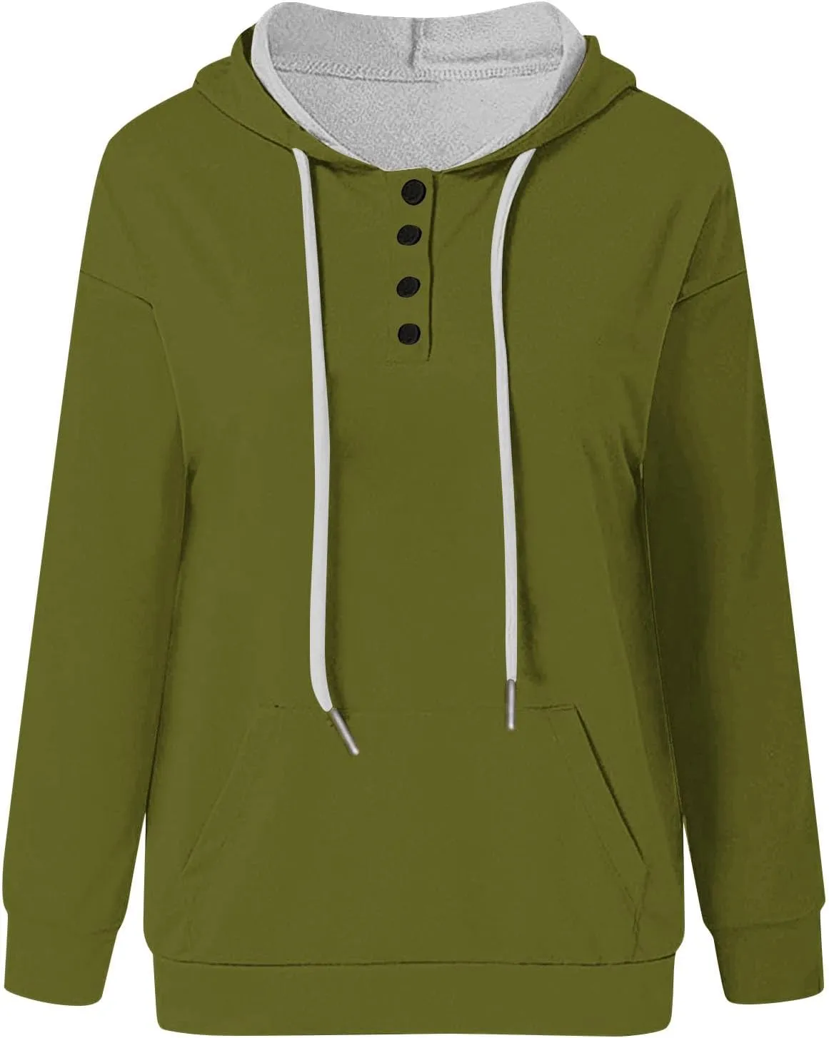Womens 2024 Button Collar Hoodies Drawstring Hooded Pullover Sweatshirts Casual Long Sleeve Tops Shirts