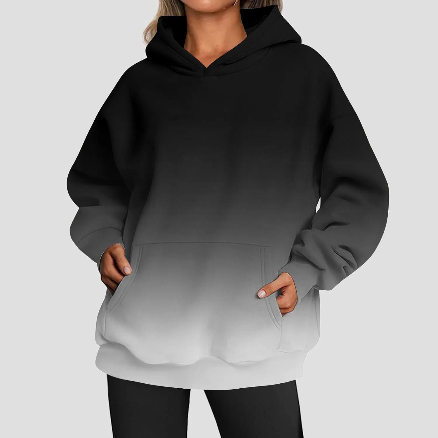 Women's 2024 Fashion Sweatshirts Drawstring Long Sleeve Oversized Hoodies Dye Pullover Outfits with Pockets