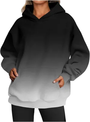 Women's 2024 Fashion Sweatshirts Drawstring Long Sleeve Oversized Hoodies Dye Pullover Outfits with Pockets