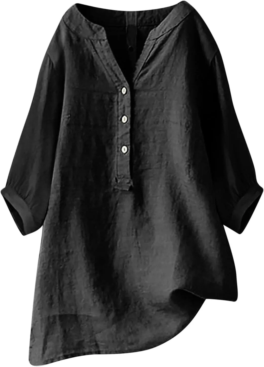 Womens 3/4 Length Sleeve Cotton Linen Tops 2024 Summer V Neck Button Up T Shirts Casual Basic Flowy Comfy Tunics